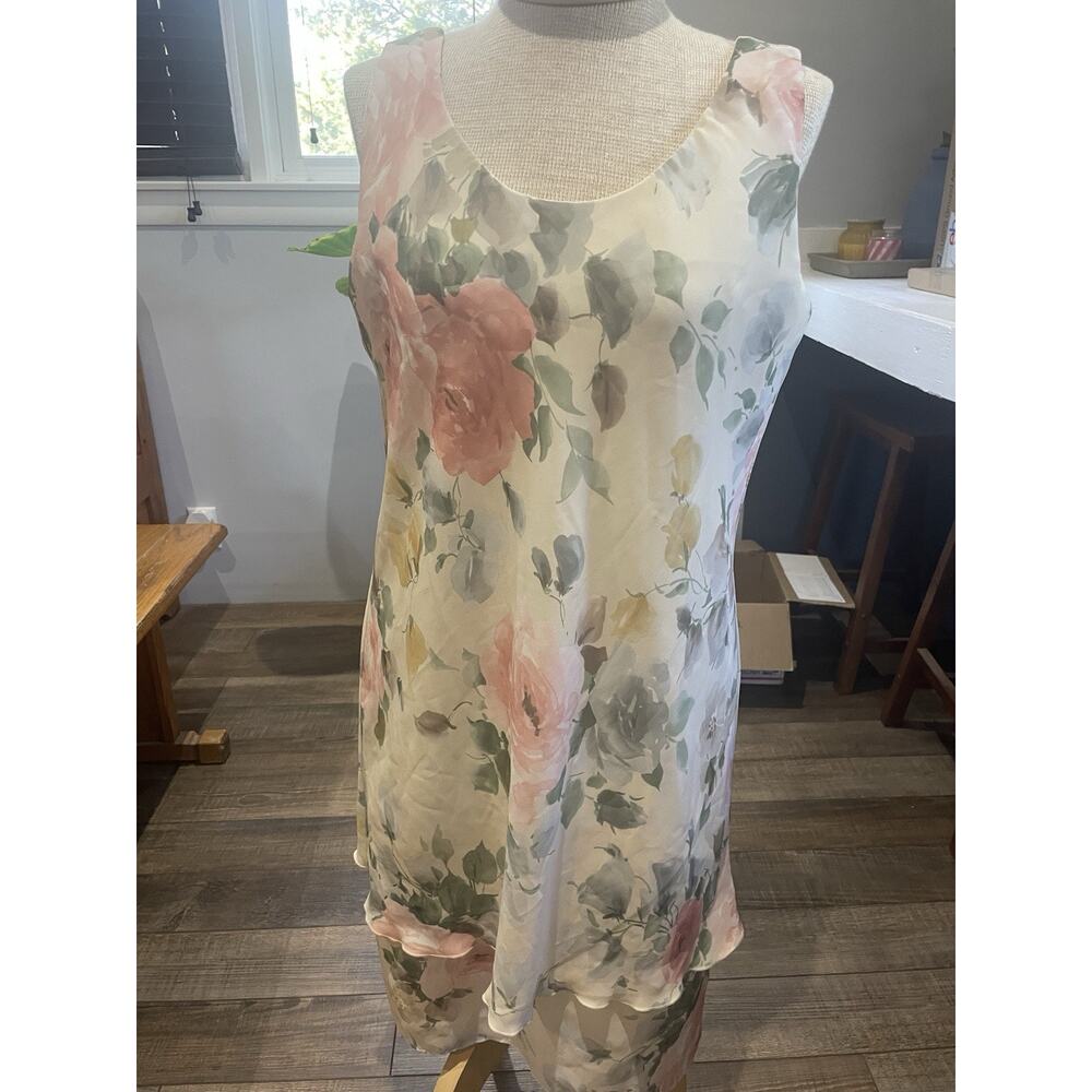 JEFFREY & DARA EVENINGS 90s Cream Pastel Floral Dress 10 Sleeveless Wedding
